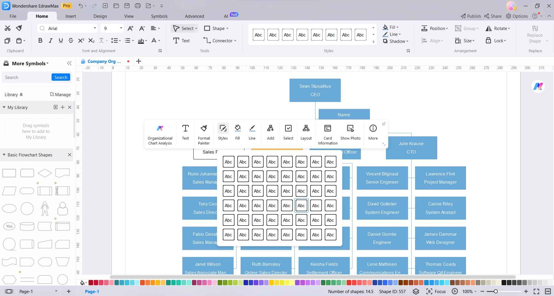 format color style of org chart in edrawmax