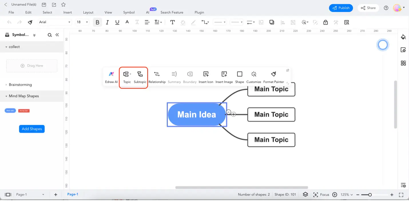 subtópico edrawmax e recurso de tópico