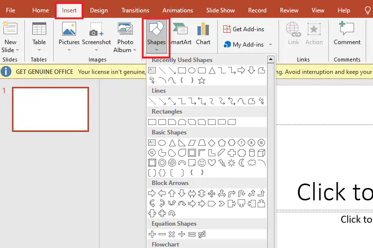 ajouter un organigramme de formes à partir de zéro sur Powerpoint