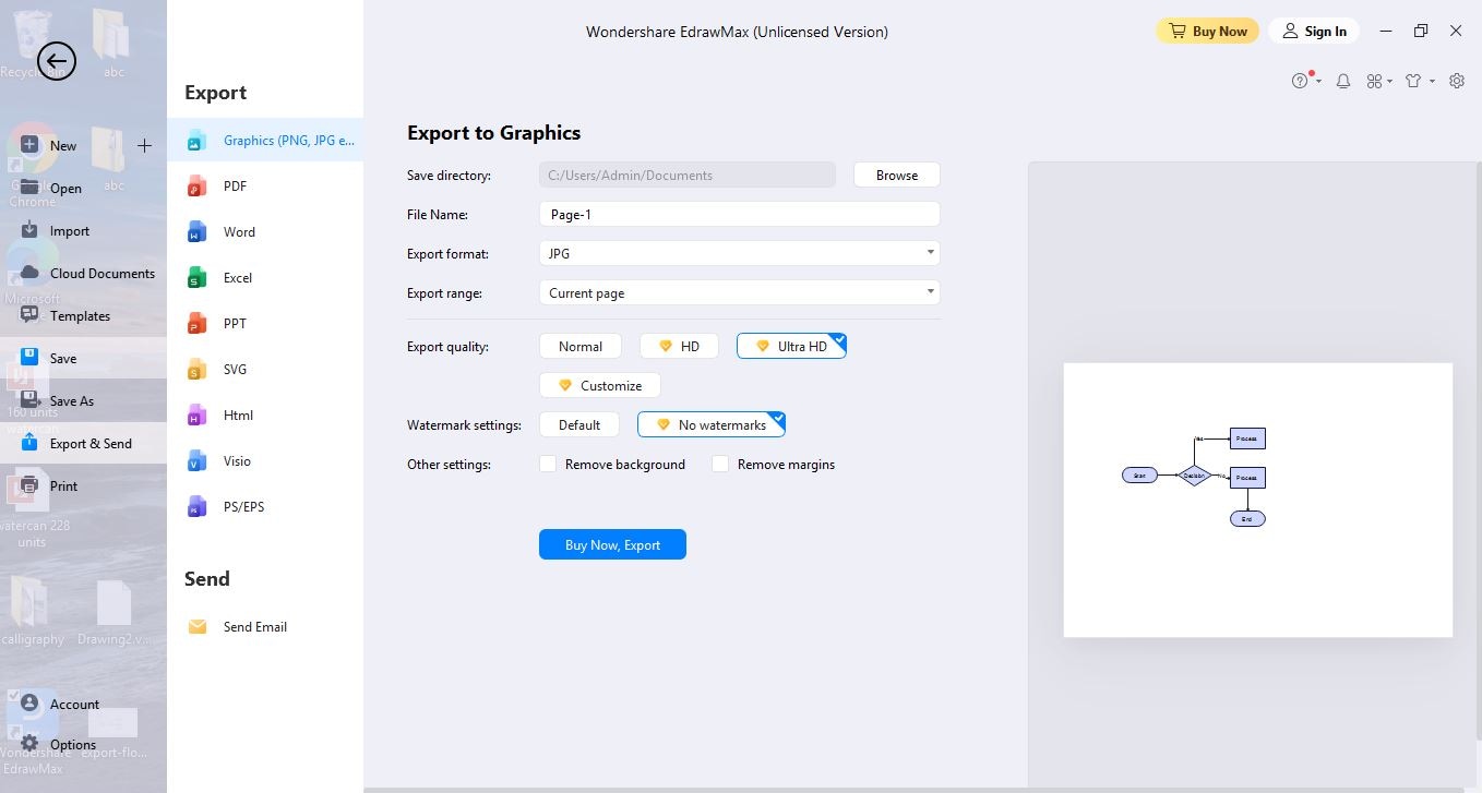 opción de exportación de organigramas de edrawmax