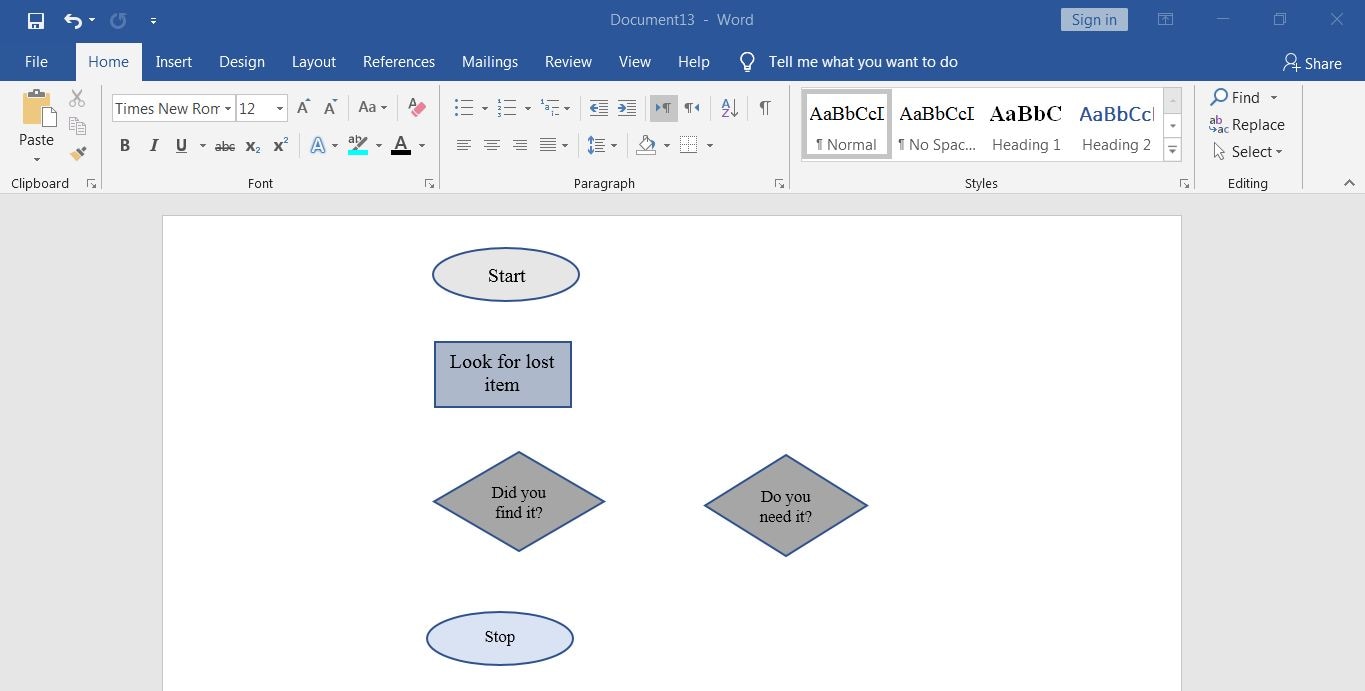 flowchart shapes insertion in ms word