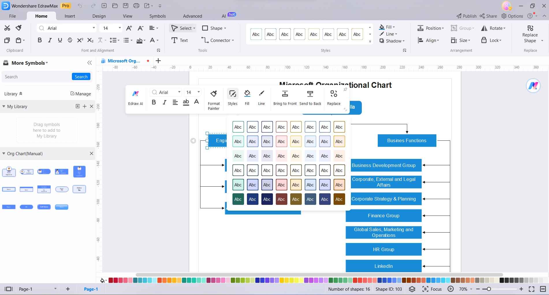 format color and style of microsoft org chart