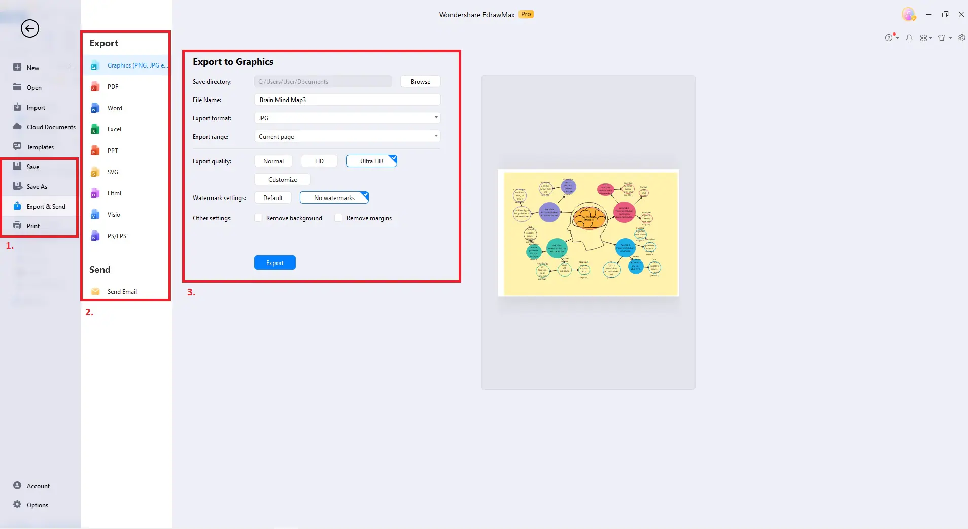 save share or export mind map