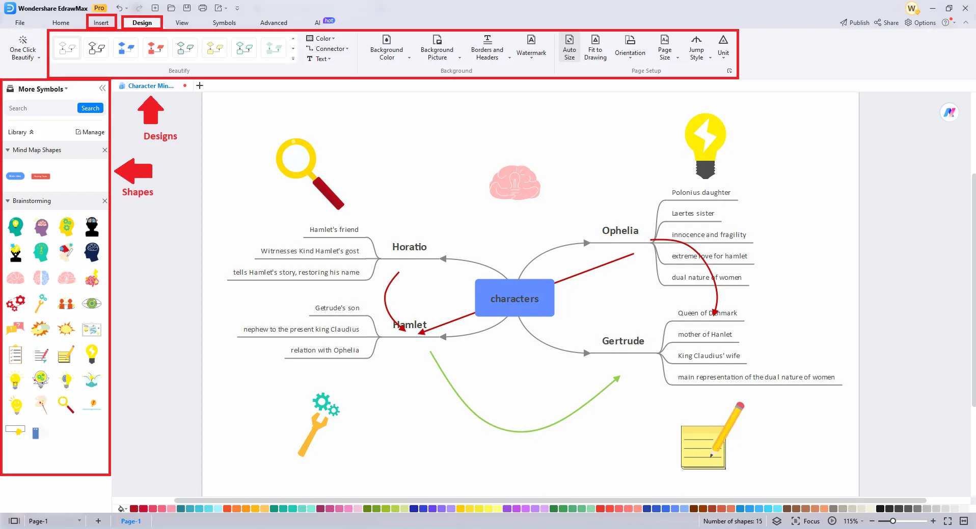 editando o mapa mental no edrawmax