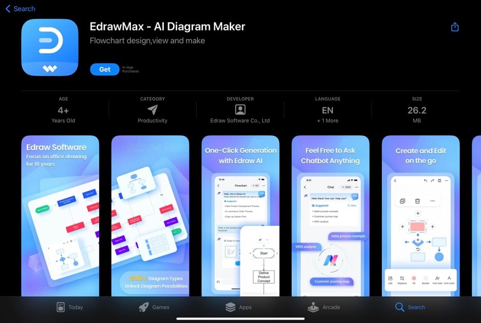 edrawmax en la página de la app store de ipad