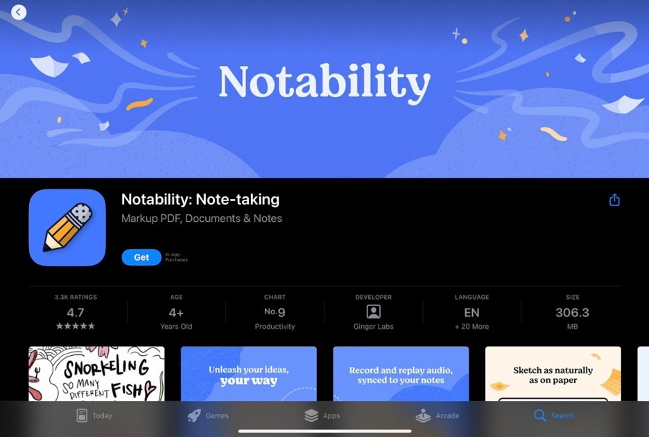 notability en la página de la app store de ipad