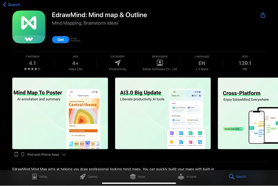 edrawmax en la página de la app store de ipad