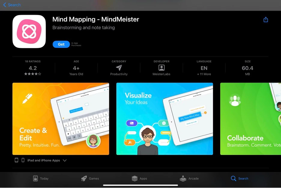 mindmeister en la página de la app store de ipad