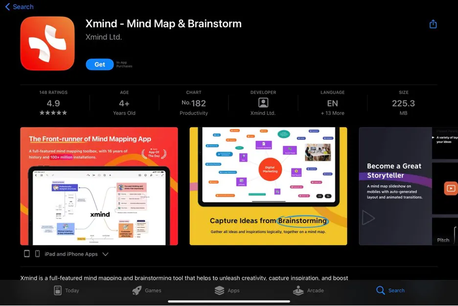 xmind en la página de la app store de ipad