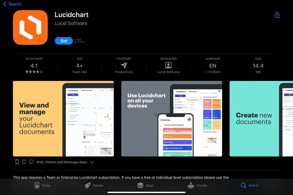 lucidchart en la página de la app store de ipad