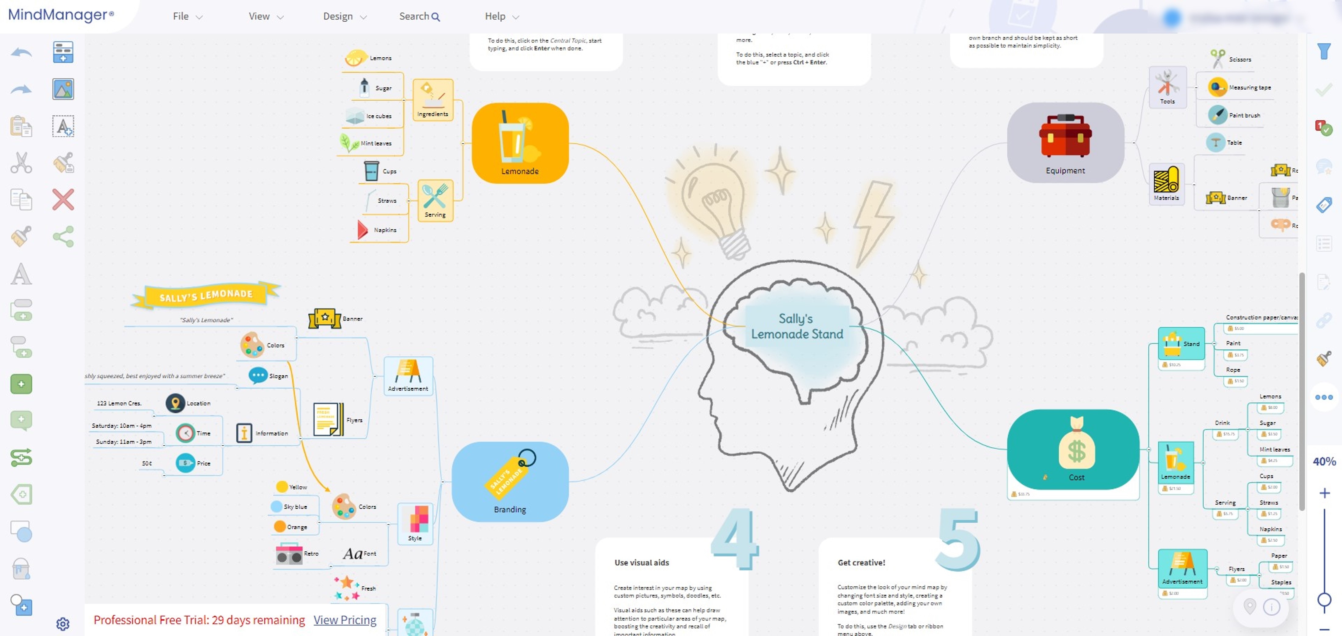 Interfaz de mindmanager creador de mapas mentales