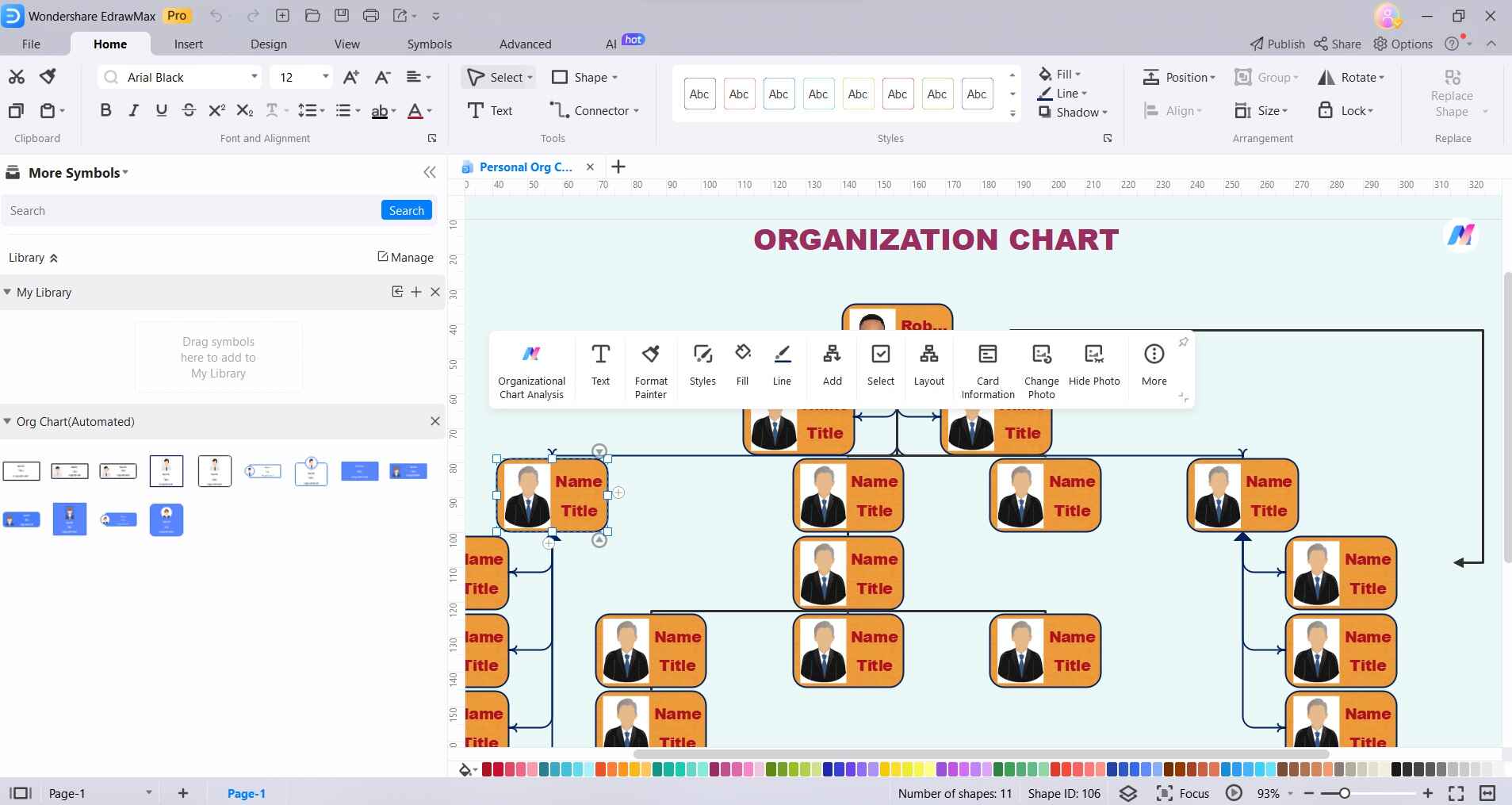 add connectors and labels to org chart