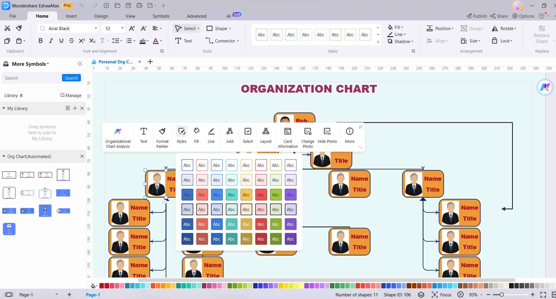 format color and style of org chart