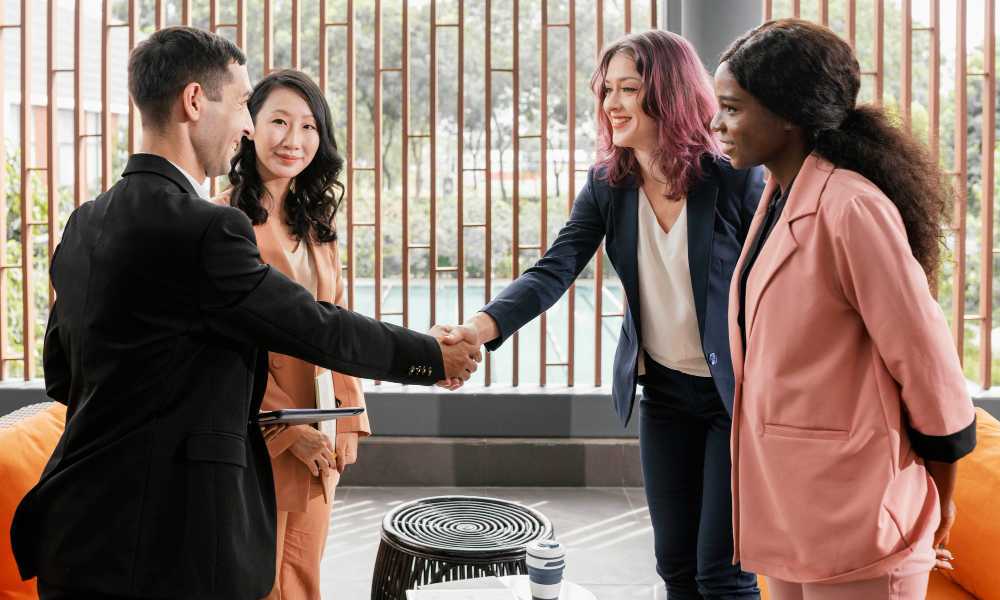 welcoming handshake for new hire