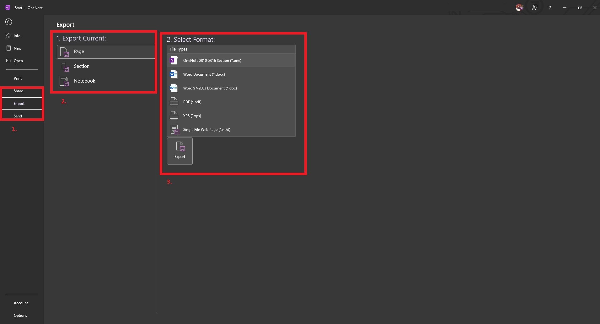 salva o esporta il diagramma di flusso di OneNote