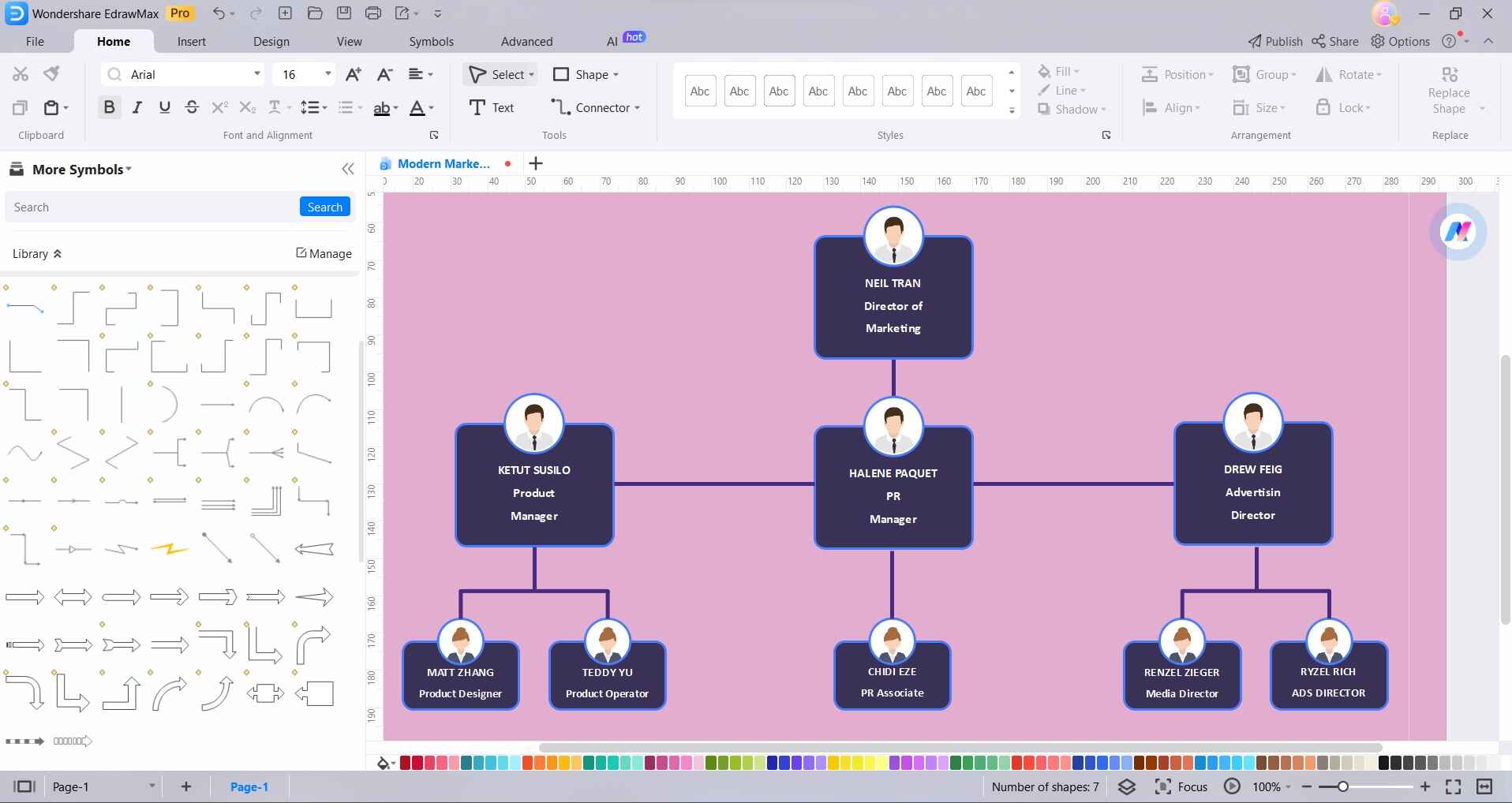 add connectors and labels to org chart design
