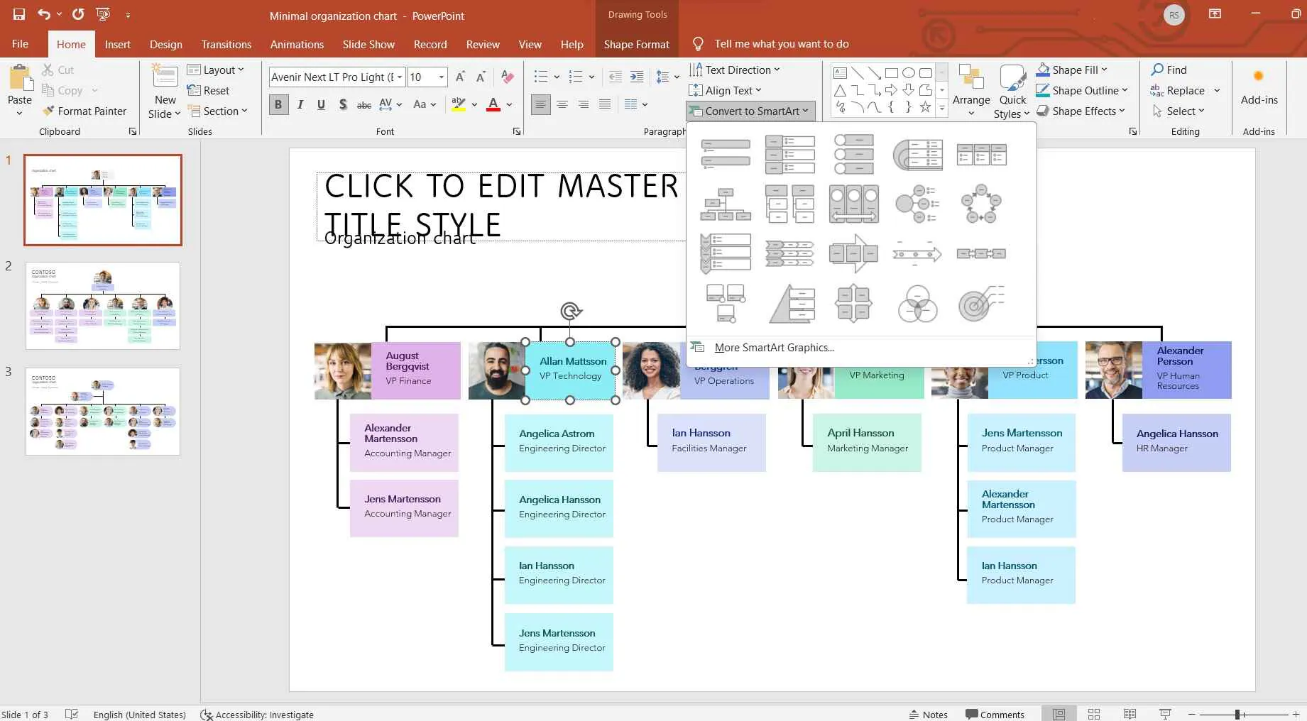 add connectors and labels to the org chart ppt