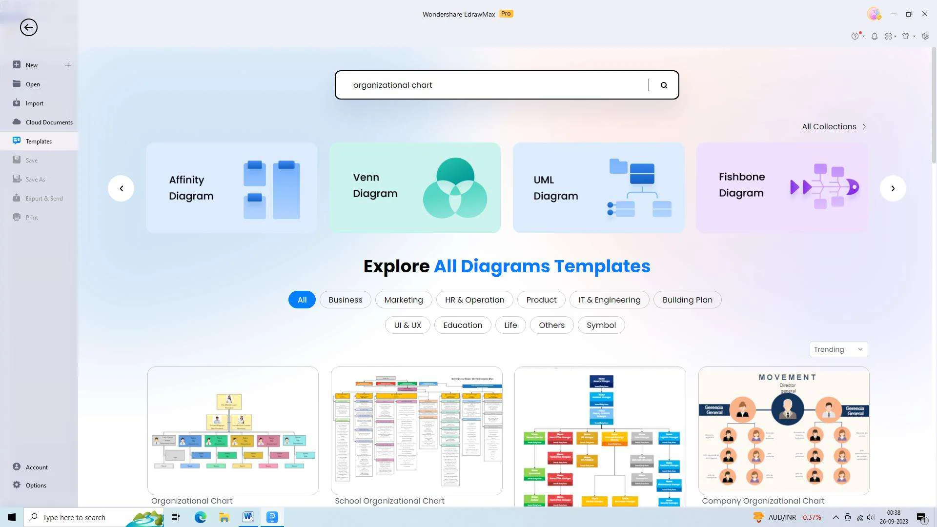 template selection in edrawmax