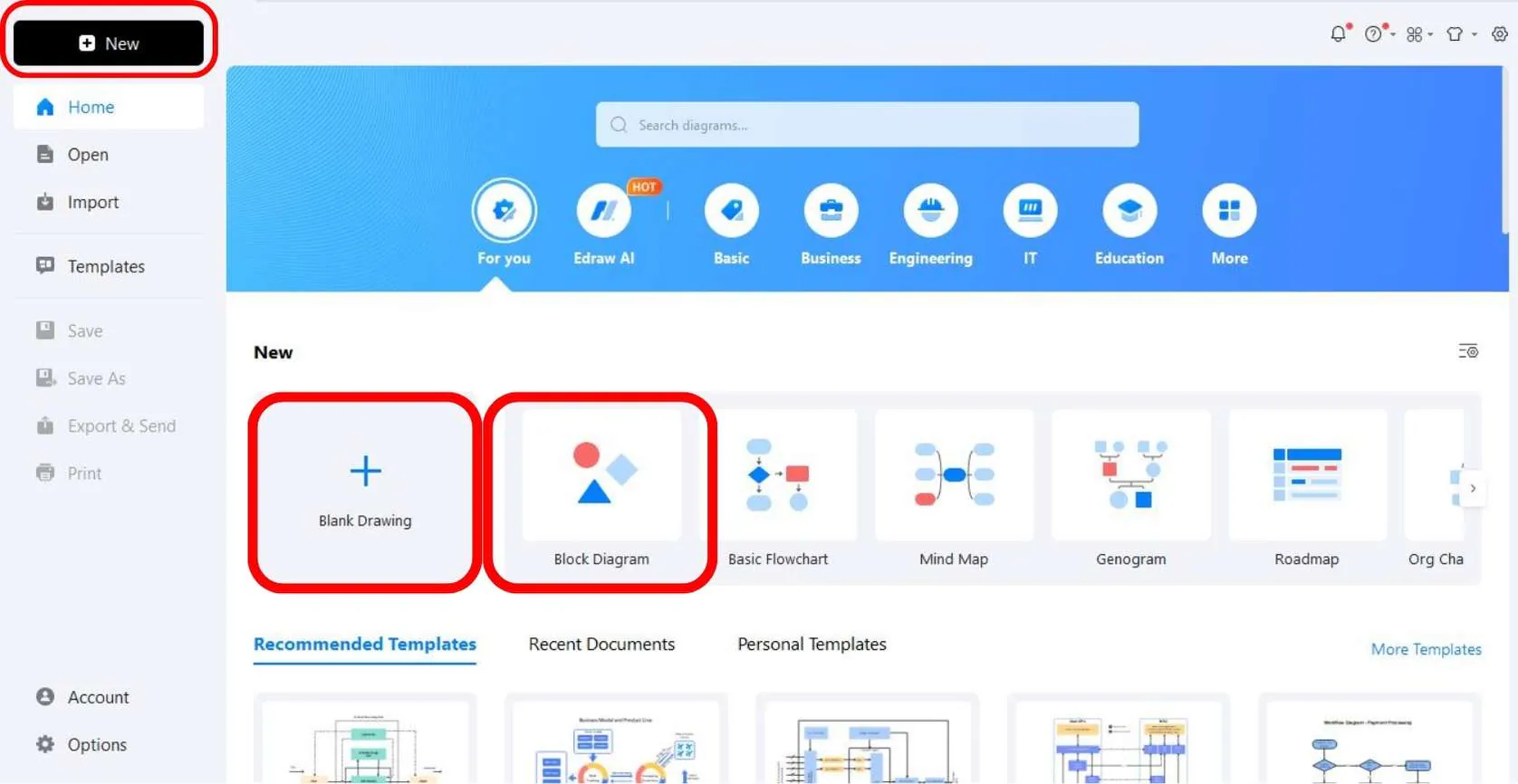 open EdawMAx and select new file