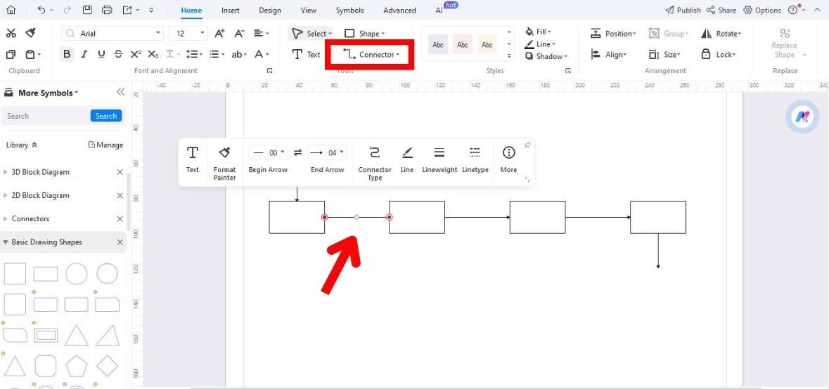 Use connectors to connect the blocks in the diagram