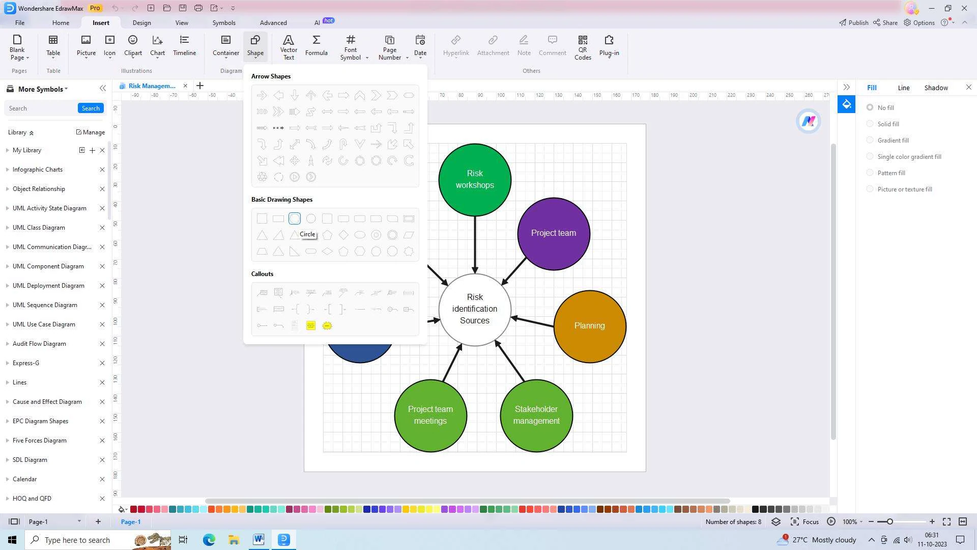 inserting shape in edrawmax