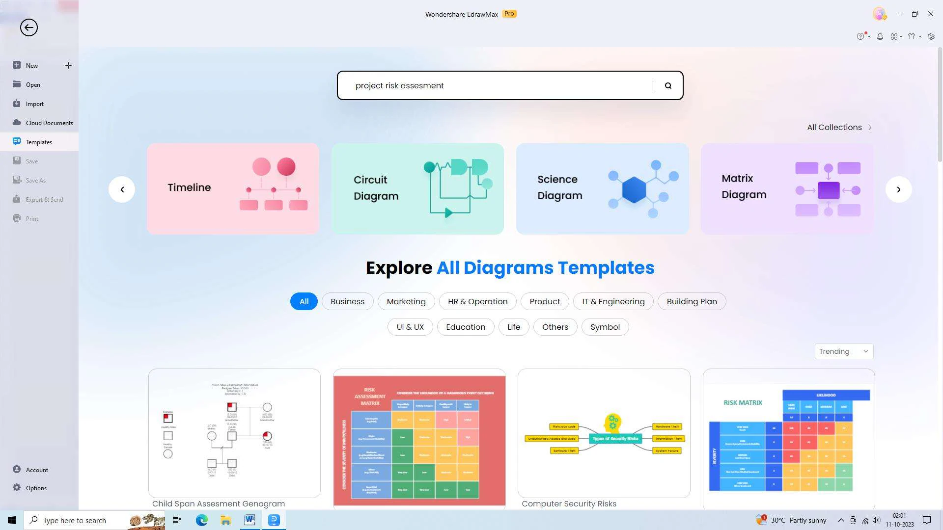 selecting template in edrawmax