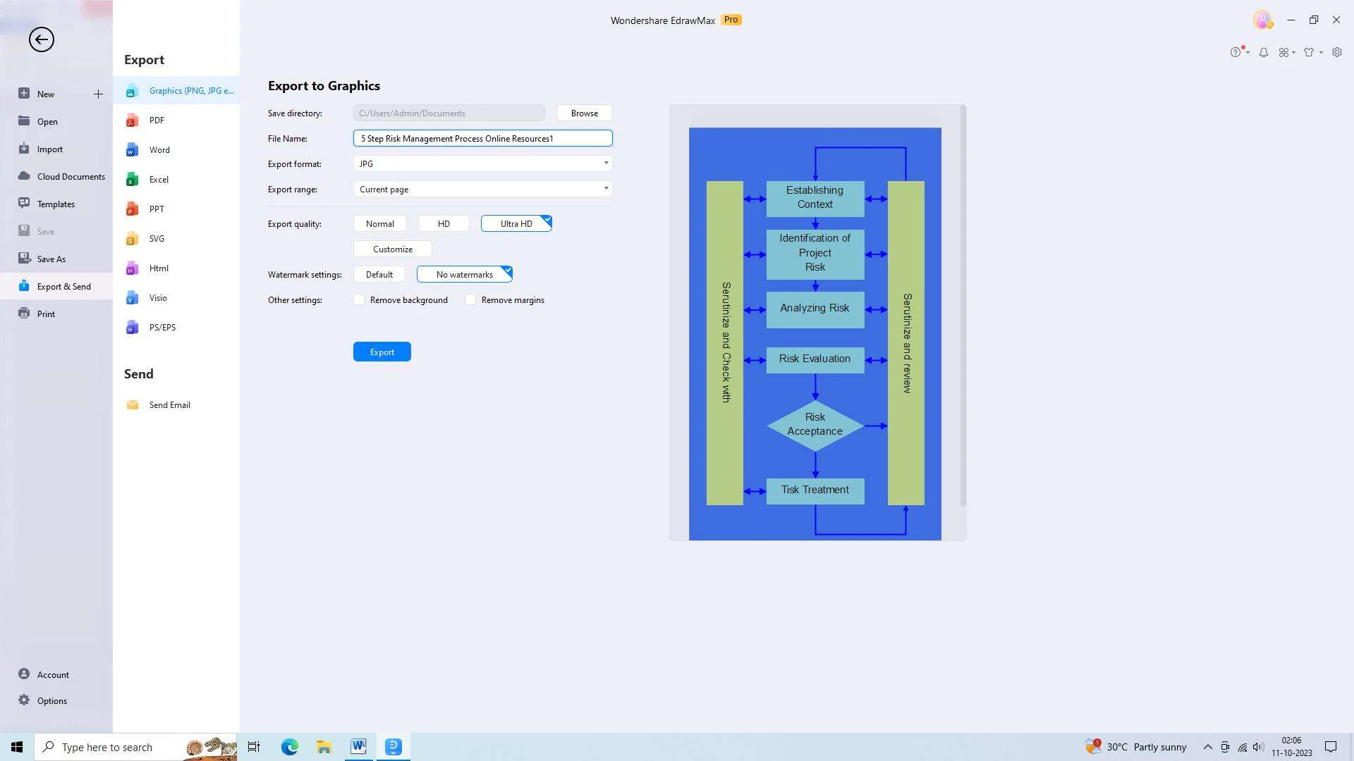 exporting flowchart in edrawmax