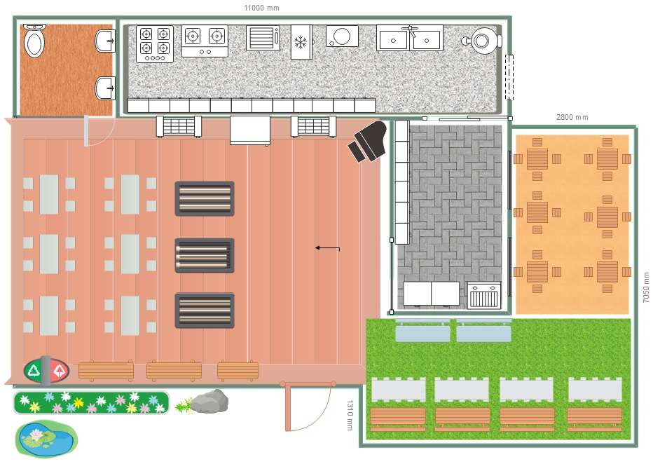 floor plan of cozy restaurant