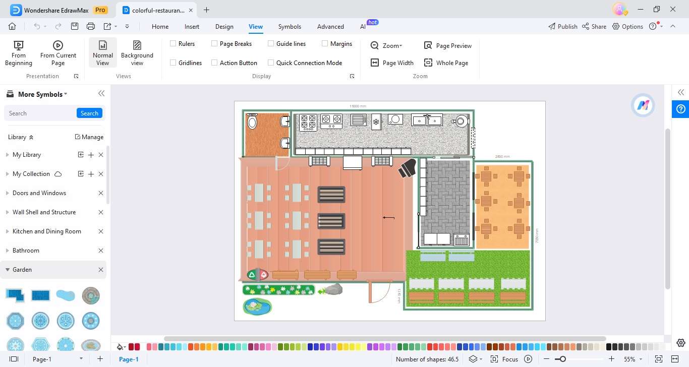 editing colorful restaurant layout