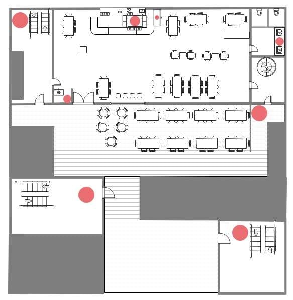 restaurant layout with checkpoints