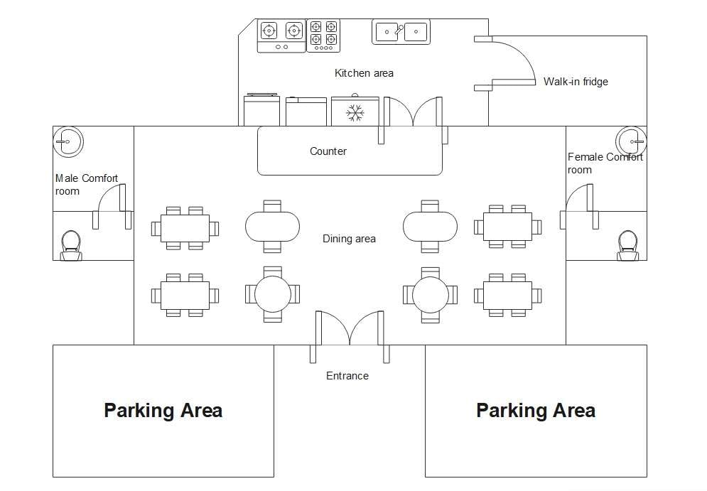 restaurant layout with spacious parking area