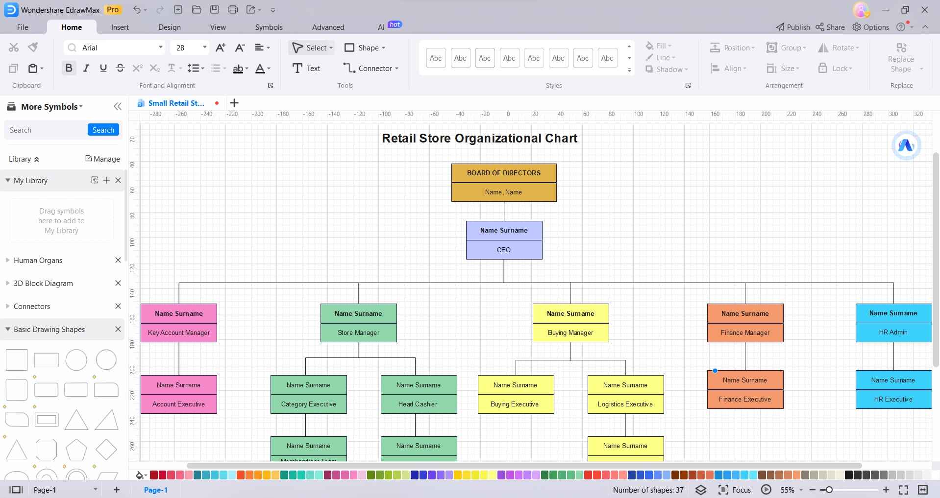 retail organizational chart in edrawmax