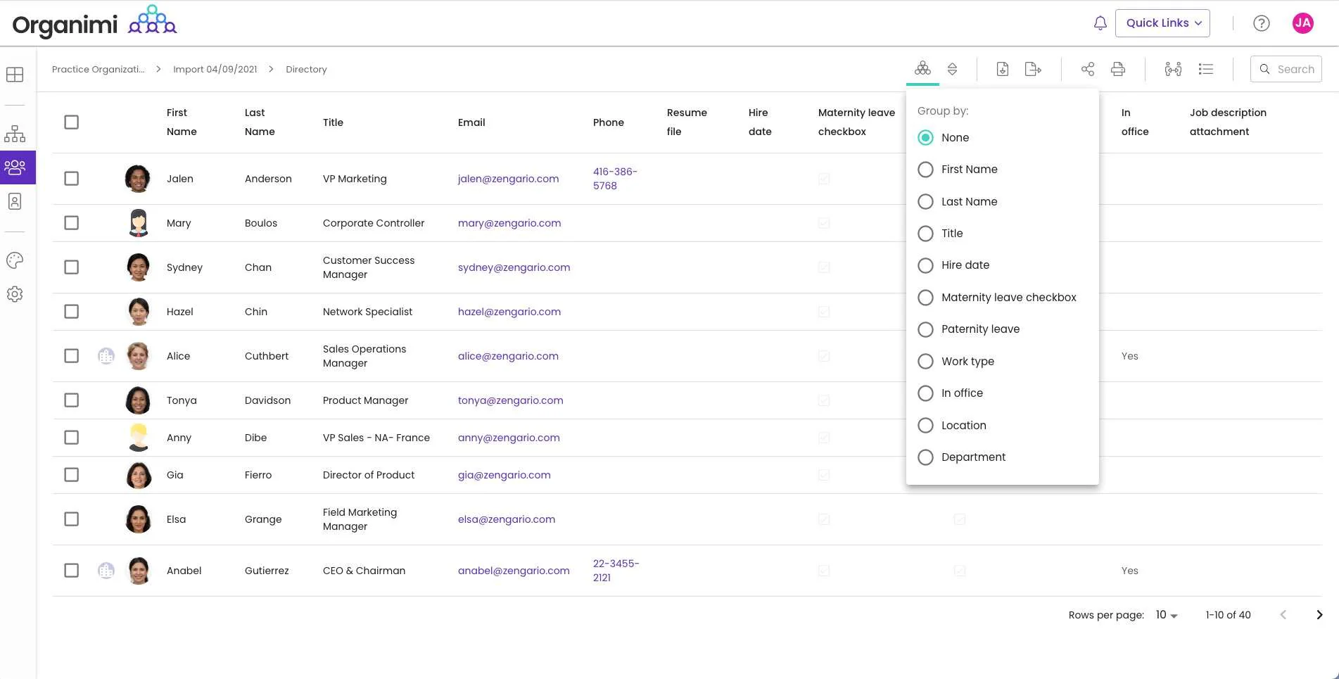 organimi user interface