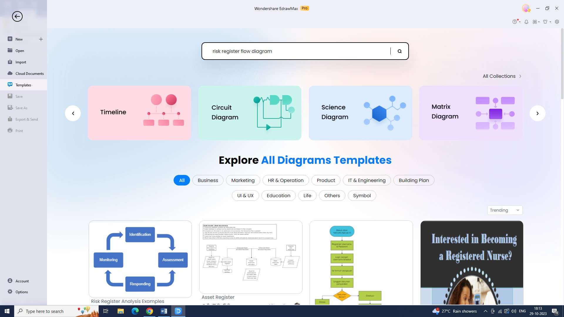 searching for a template in edrawmax