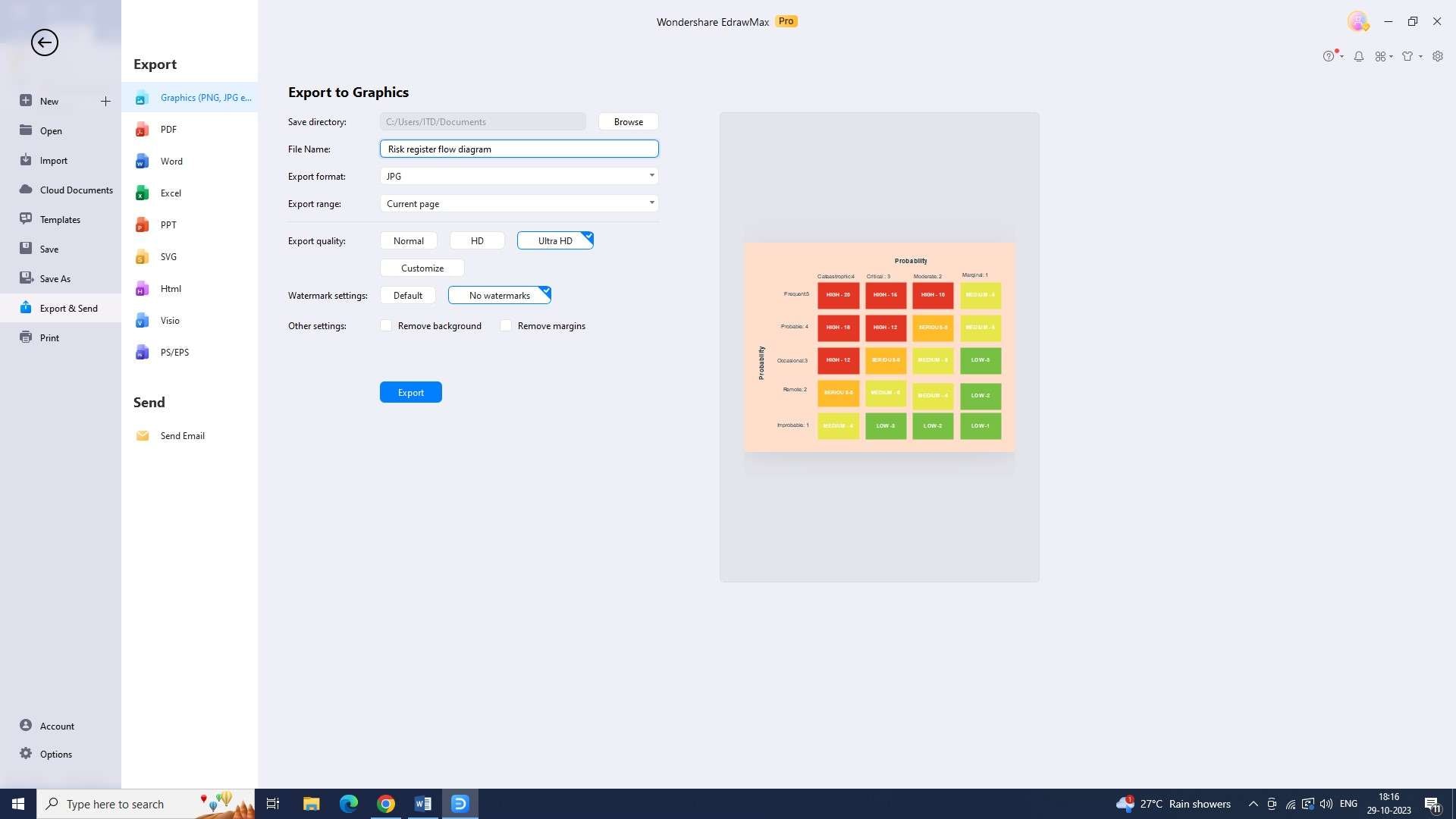 exporting the diagram