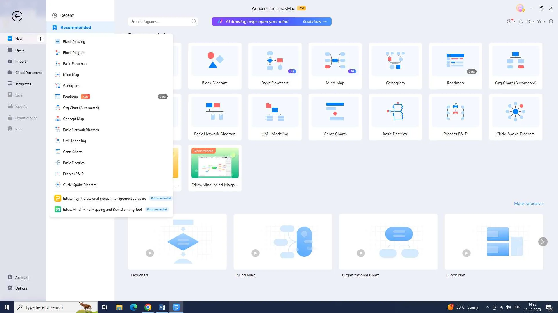 opening a new template in edrawmax