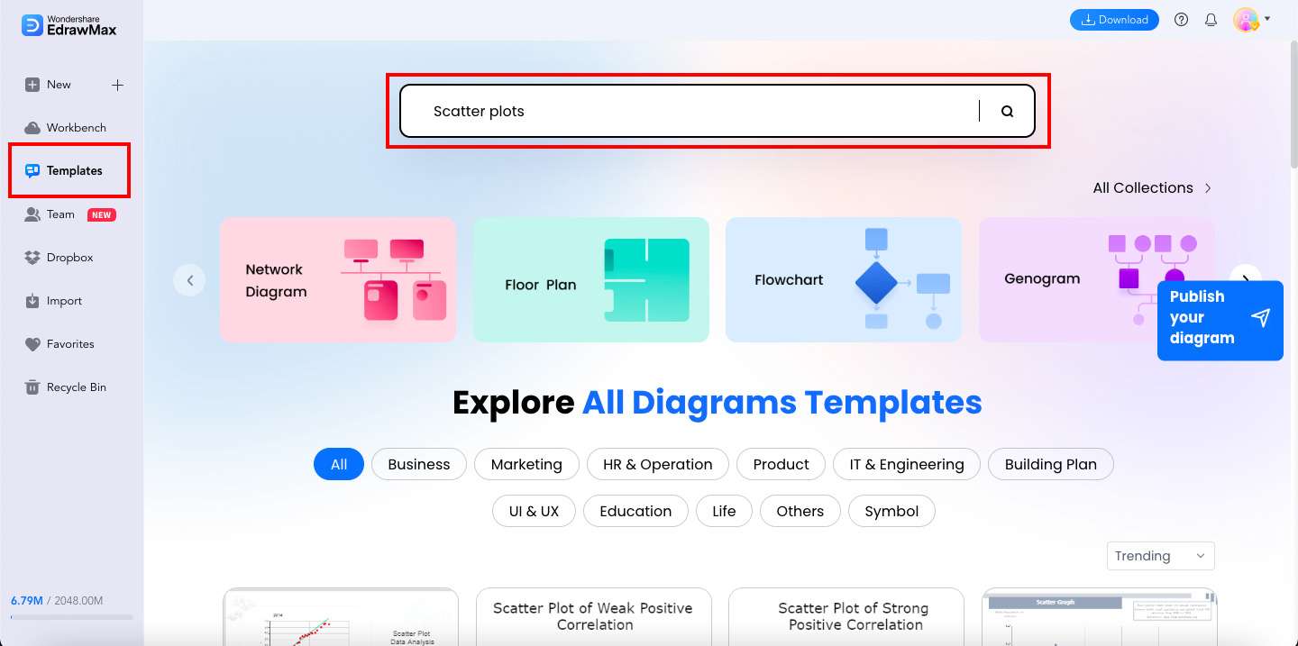 templates section in edrawmax