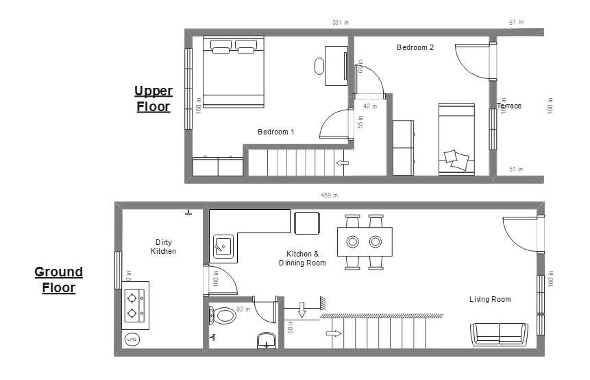 plano de apartamento de 2 plantas