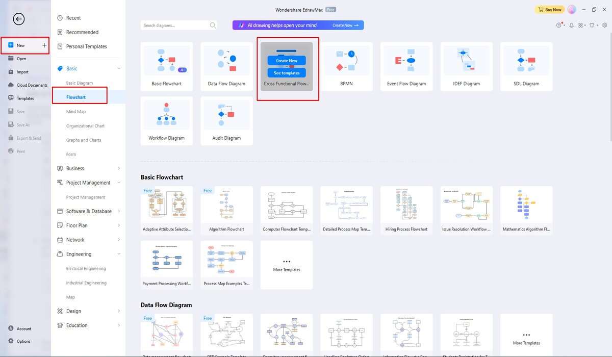 interfaz de usuario de edrawmax para el diagrama de carriles