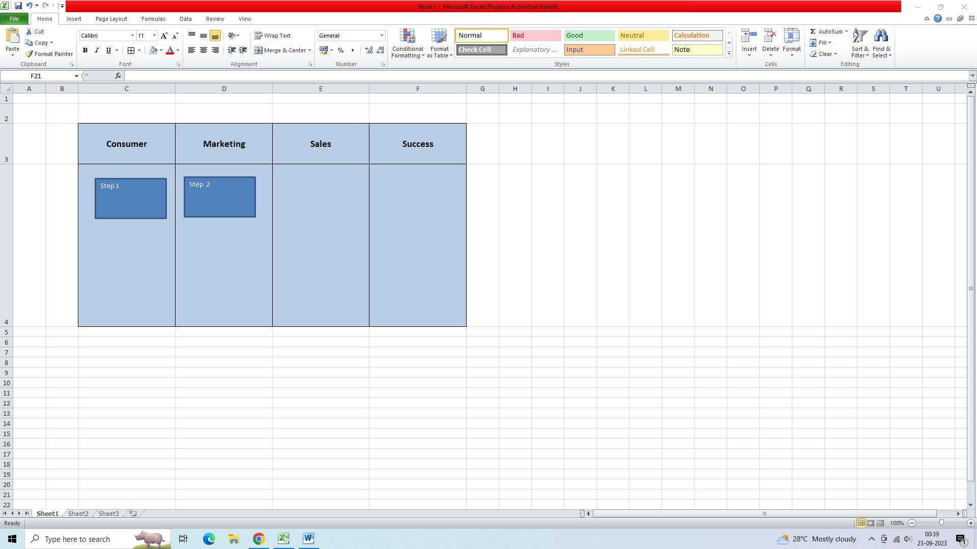 Felder für Schwimmbahn-Flussdiagramm in Excel einfügen