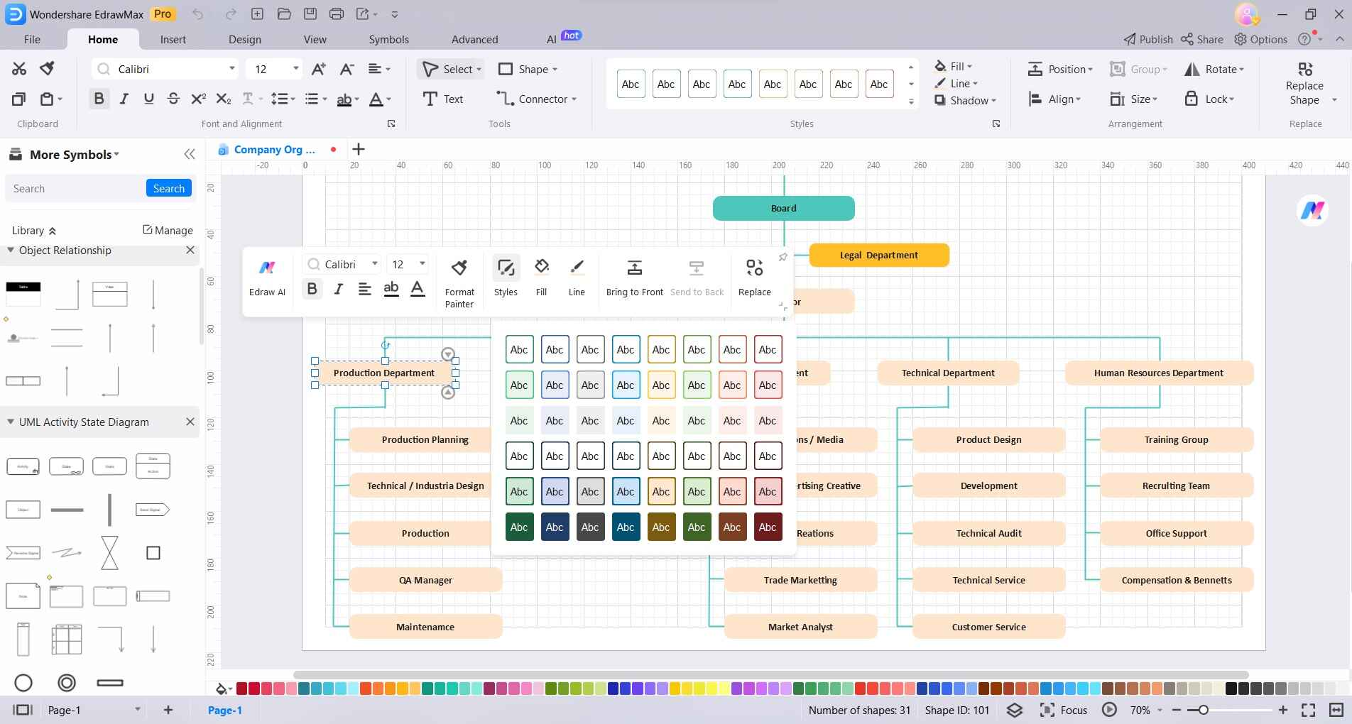 format color and style of org chart in edrawmax