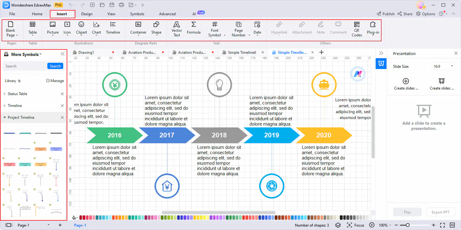 add symbols to timeline