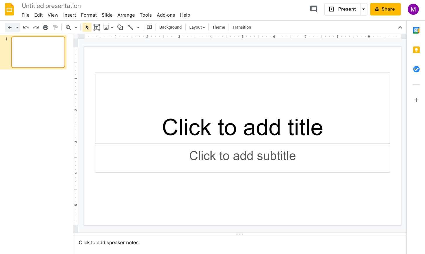 modello vuoto di google slides