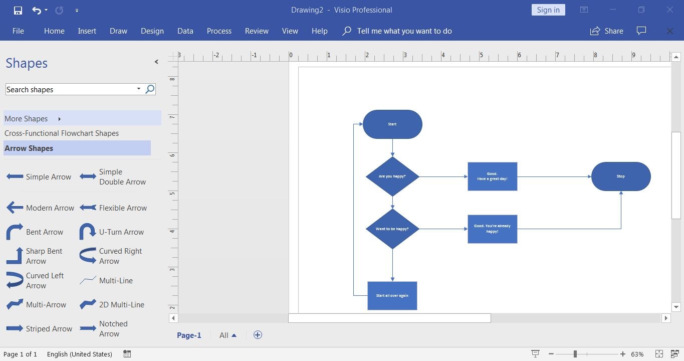 connect shapes in visio flowchart