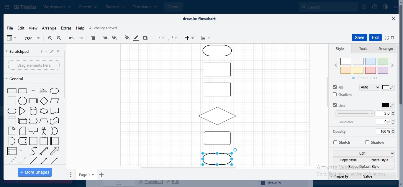 drawing flowchart shapes drawio powerup trello