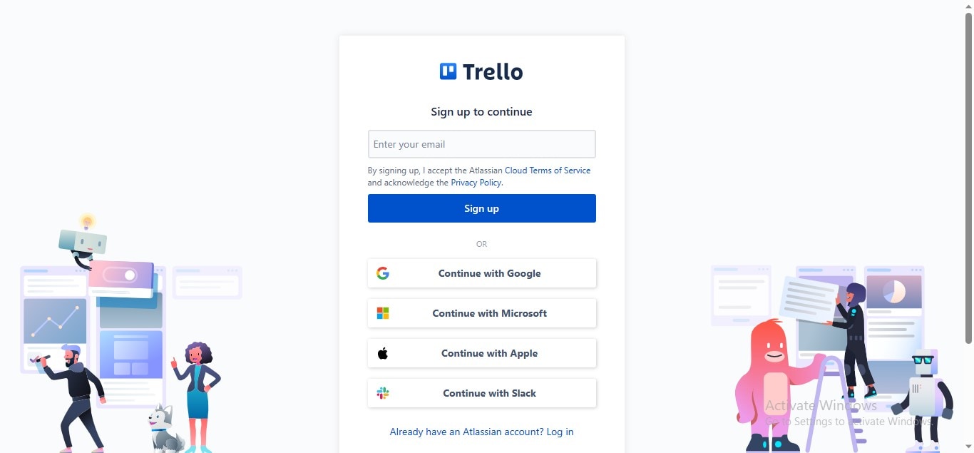 sign up to trello