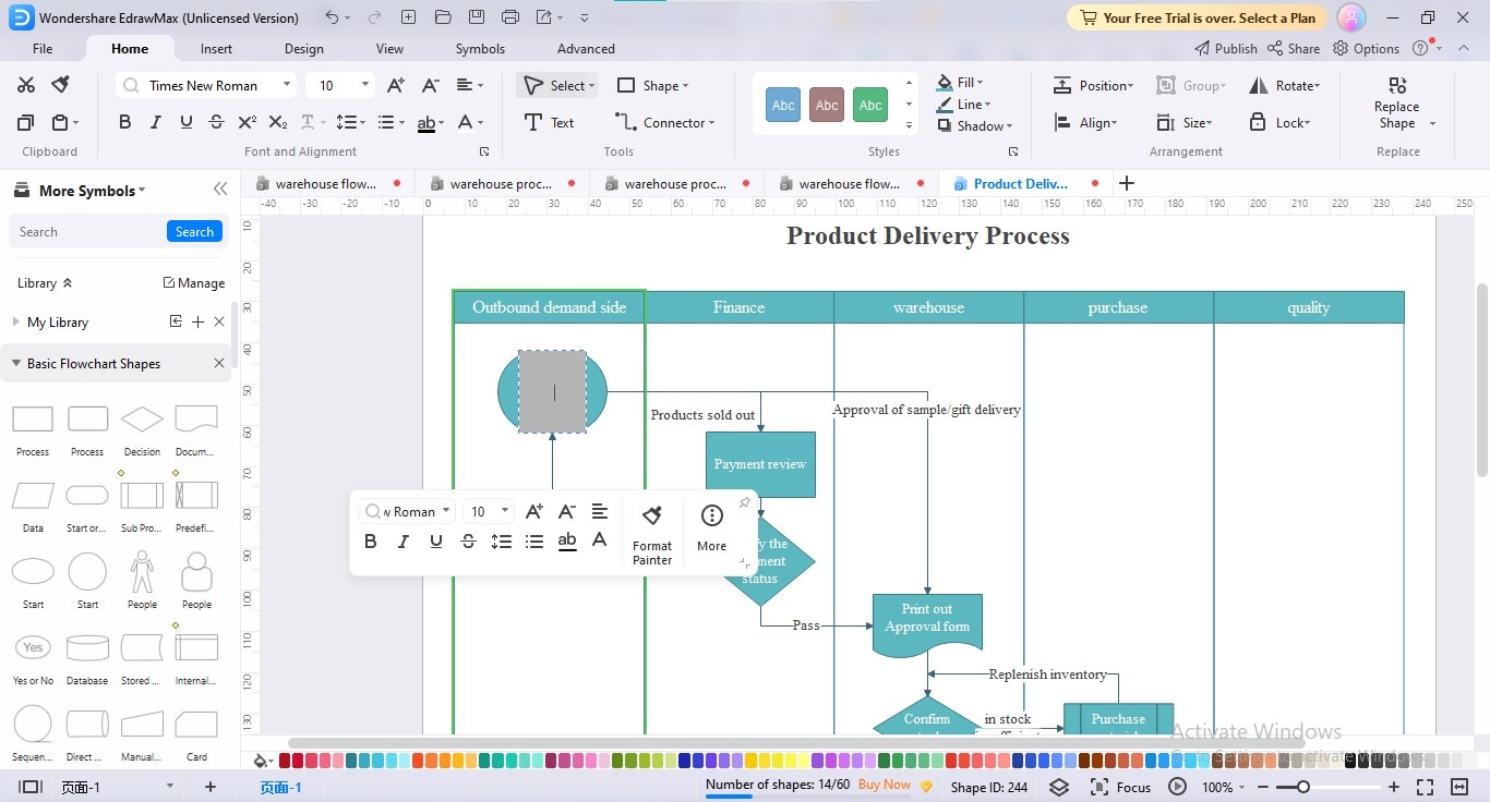 edrawmax editing warehouse flowchart data