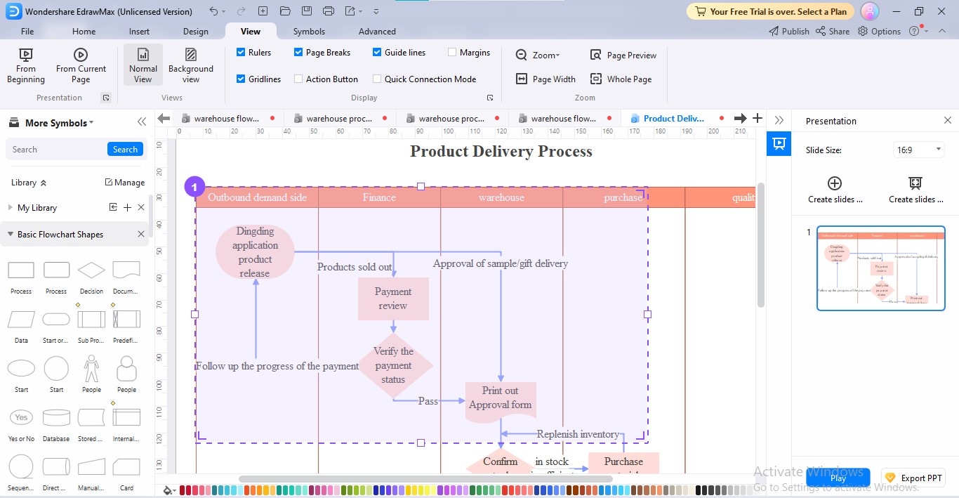 converting edrawmax warehouse flowchart into slides