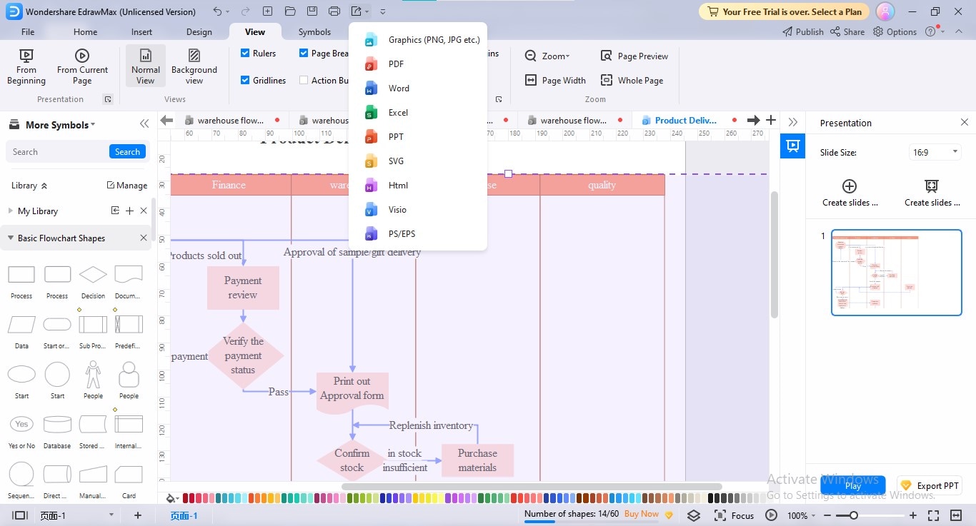 esportazione ppt del diagramma di flusso del magazzino edrawmax