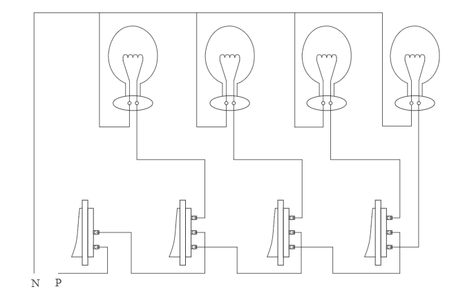 Esquema elétrico para sistema de iluminação com 4 luzes em depósito